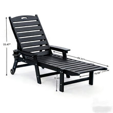 Load image into Gallery viewer, HDPE Chaise Lounge Chair Outdoor, Pool Lounge Chairs with 4-Position Adjustable Backrest, Supports Up to 360 LBS for Patio Poolside Deck Beach Backyard (black)