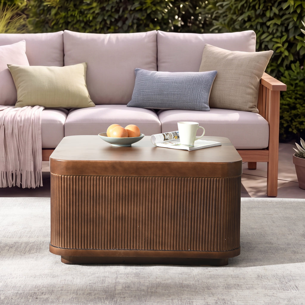 35.43" Modern Outdoor and Indoor Waterproof Coffee Table, Durable MgO Cement Design, Suitable for Terraces, Gardens, Backyards and Living Rooms ( White)