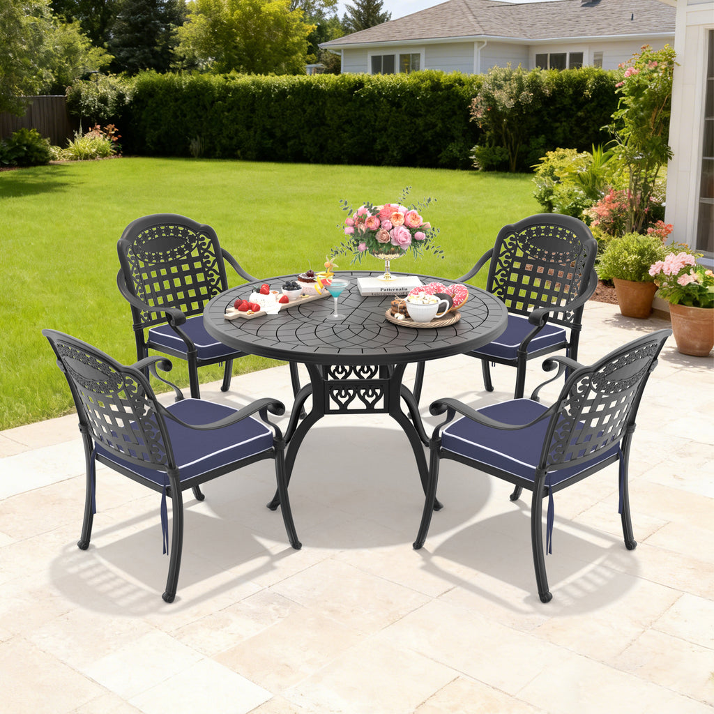 Ø47.24-inch Cast Aluminum Patio Dining Table With Black Frame and Carved Texture on the Tabletop (same sku: W171084479)