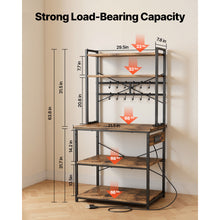 Load image into Gallery viewer, Kitchen Bakers Rack, 5 ft Power Cable Bakers Rack with Power Outlet, Kitchen Stand with X-Shaped Support Bar, 12 S-Shaped Hooks, Coffee Bar Stand for Dishes, Spice Bottles, Built-In Power Strip