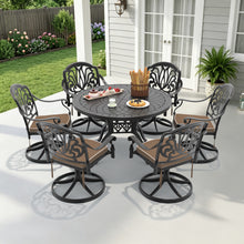 Load image into Gallery viewer, Ø47.24-inch Cast Aluminum Patio Dining Table With Black Frame and Carved Texture on the Tabletop (same sku: W171084479)