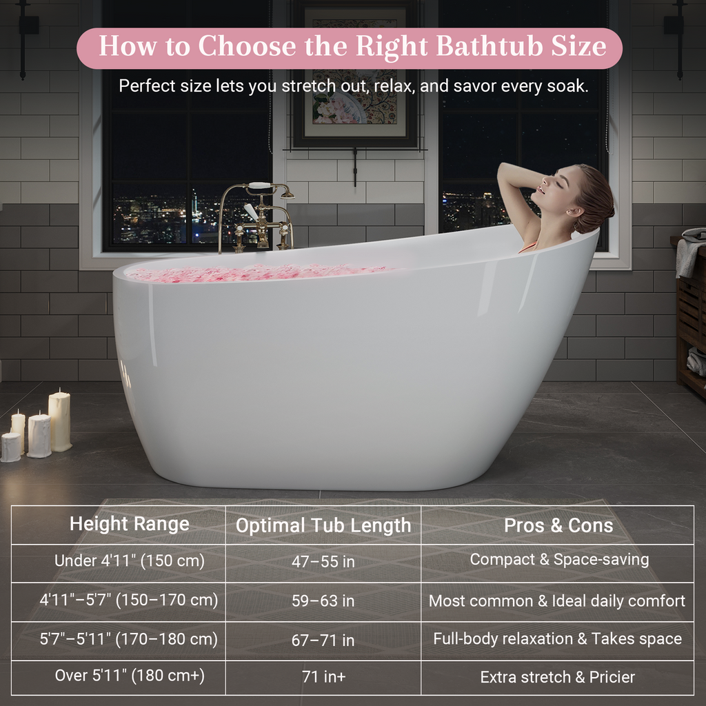 55" Acrylic Freestanding Bathtub, Deep Soaking Contemporary Stand Alone Bath Tub with Pop-up Drain & Integrated Overflow, Chrome-Finish Drain Cover, Glossy White GF-26A04-55