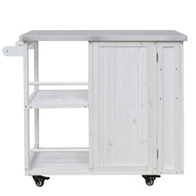 Load image into Gallery viewer, Outdoor Kitchen Island Fir Wood Prep Station Lockable Kitchen Cart with Stainless Top, Ample Storage Space, Towel and Spice Racks for Patio and Outdoor, White
