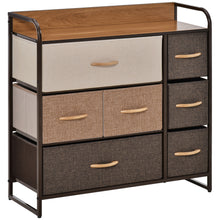 Load image into Gallery viewer, HOMCOM 7-Drawer Dresser, Fabric Drawers, 3-Tier Storage Organizer for Bedroom Entryway, Tower Unit with Steel Frame Wooden Top, Maple Wood