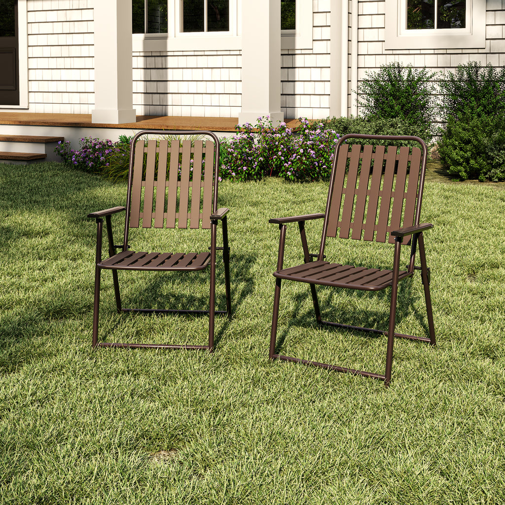 BROWN - [Instant Setup] 2-Piece Folding Chair, No Assembly Required, 350lb Capacity, Rust-Resistant & Stain-Proof for Balcony/Garden