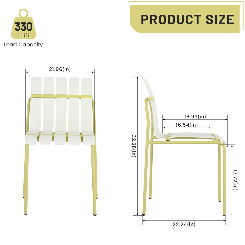 Summer - 4-Pack Modern Striped Color Block Chairs - Waterproof PP Seat & Sturdy Metal Legs, Indoor/Outdoor Dining Set for Patio, Balcony, Café (White & Yellow)
