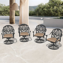 Load image into Gallery viewer, Cast Aluminum Patio Swivel Chair 2PCS With Black Frame and Brown Cushions