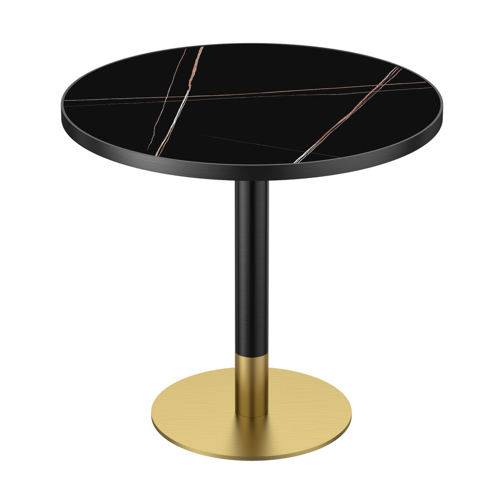31.5" Round Modern Tulip Dining Table, Sintered Stone Tabletop with Luxury Faux Marble Print, Stainless Steel Bracket Base, Scratch & Wear Resistant, Waterproof Surface, Ideal for Indoor & Outdoor Use