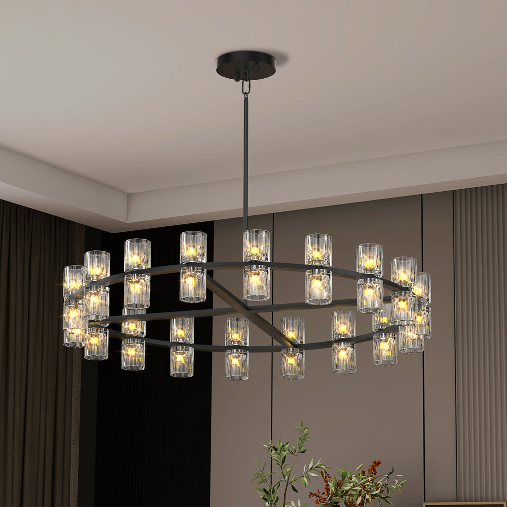 (L005030-D48-P48B/W1340P310779)48 Inches Luxury Chandeliers Crystal Living Room Decorative Lights Simple Modern Dining Room LED Lighting,for Home Decor (Bulbs Included) Black