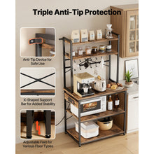 Load image into Gallery viewer, Kitchen Bakers Rack, 5 ft Power Cable Bakers Rack with Power Outlet, Kitchen Stand with X-Shaped Support Bar, 12 S-Shaped Hooks, Coffee Bar Stand for Dishes, Spice Bottles, Built-In Power Strip