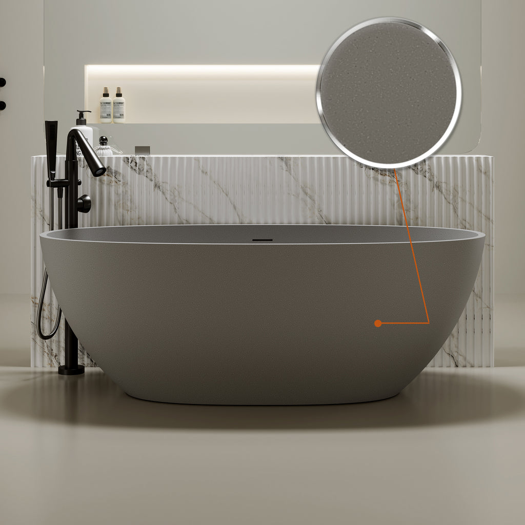 67'' Freestanding Bathtub Resin Stone Soaking Bathtub Solid Surface Modern Tubs with Overflow and Pop-up Drain