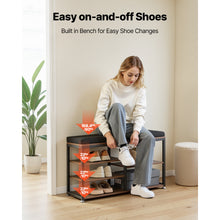 Load image into Gallery viewer, Coat Rack with Shoe Bench, 3-in-1 Shoe Coat Rack Combo Set with Hooks and Bookshelf, Steel Frame Hall Tree Entrance Storage Organizer Holder for Entry, Bedroom, Closet, Office, Rustic Brown