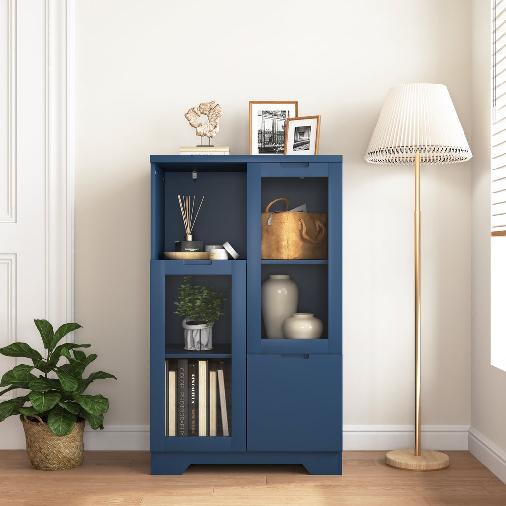 MDF painted Cabinet with Glass Doors and drawer, open storage space, Navy Blue, Bedroom, Living room