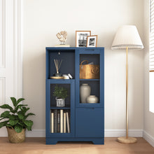 Load image into Gallery viewer, MDF painted Cabinet with Glass Doors and drawer, open storage space, Navy Blue, Bedroom, Living room