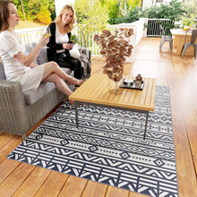 Load image into Gallery viewer, Outsunny Outdoor Patio Rug, Large Camping Carpet with Carrying Bag, 6' x 9' Waterproof Plastic Straw, Reversible, Blue &amp; White Geometric
