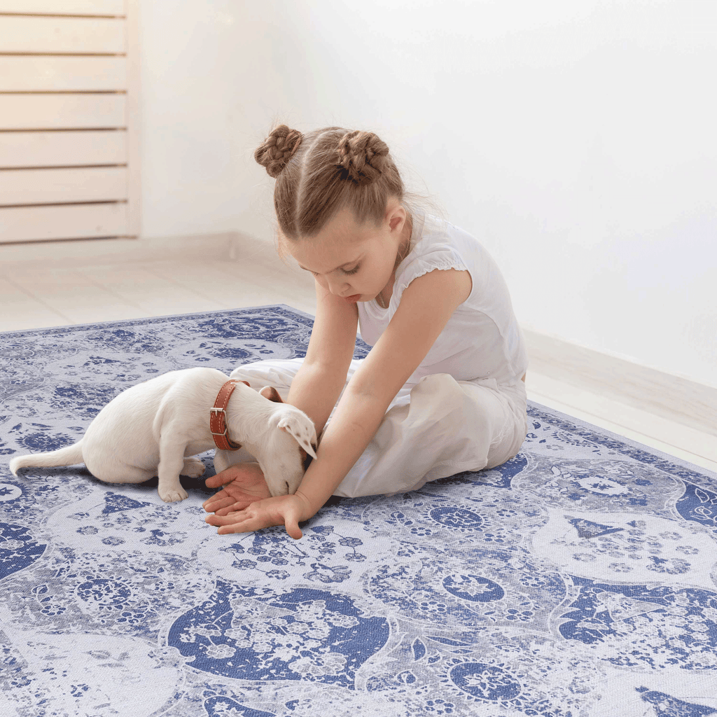 MAVAL Blue Washable Rug 2' x 3' Doormat Rug (Blue, 2' x 3') Modern, Contemporary, Non-Shedding & Easy to Clean, Ideal for Living Room, Bedroom, Dining Space, 36*24 inch