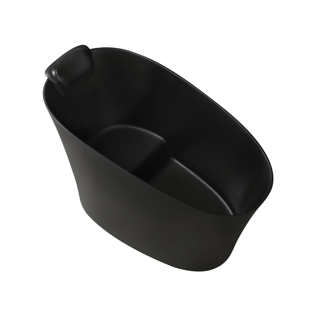 51" Solid Surface Oval Freestanding Black Bathtub with Overflow and Drain Assembly, with Integral Seat and headrest, LTL