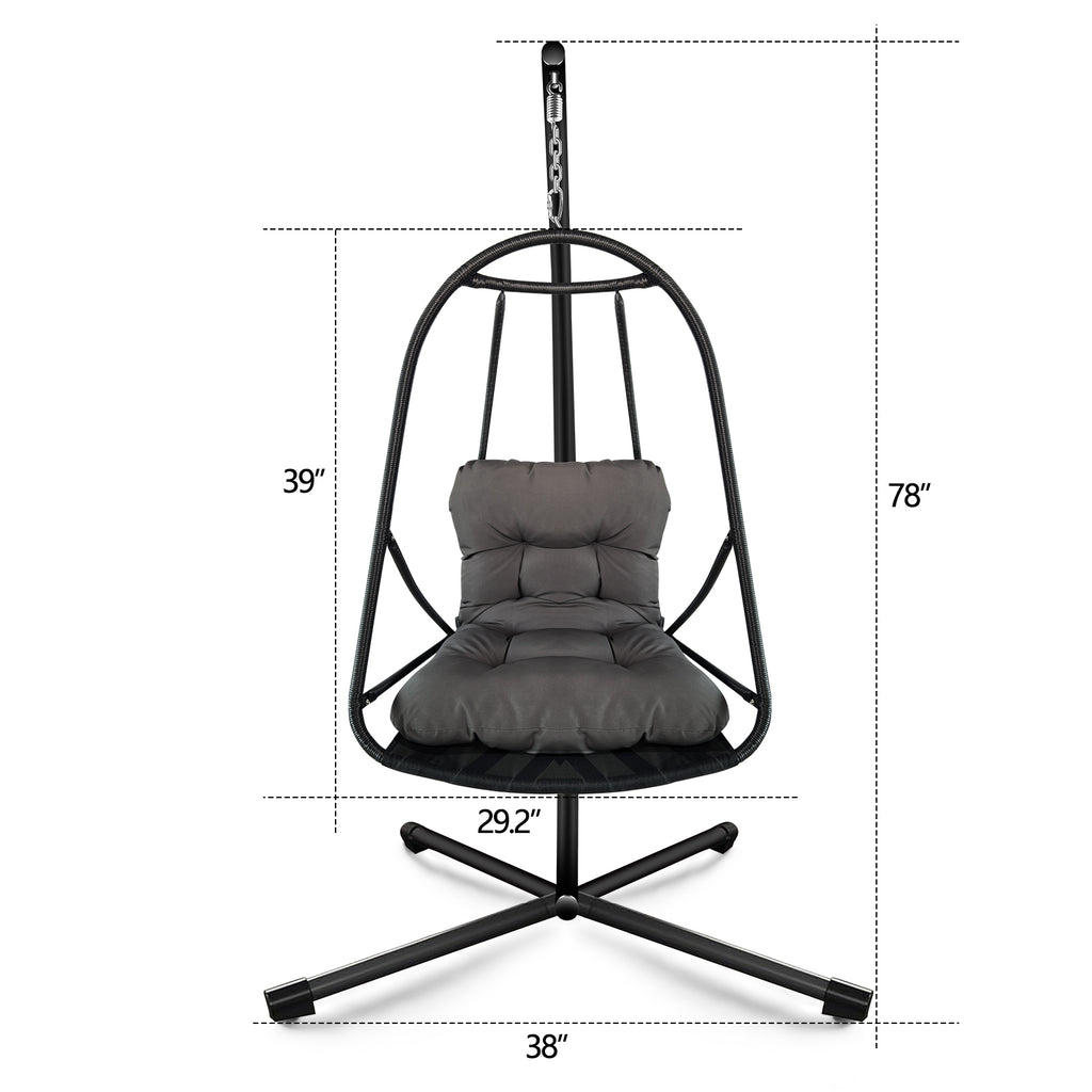 Swing Egg Chair with Stand Indoor Outdoor Wicker Rattan Patio Basket Hanging Chair with C Type bracket , with cushion and pillow,Patio Wicker folding Hanging Chair( Special construction cup holder