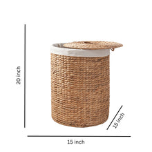 Load image into Gallery viewer, Ludmilla Round Tall Water Hyacinth Woven Wicker Laundry Hamper with Lid - For Clothes, Canvas, Toys and Book Storage with Removable Liner - 15" x 15" x 20" - Natural Brown
