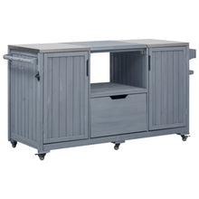 Load image into Gallery viewer, K&amp;K 66.5" Outdoor Kitchen Island for Big Green Egg Grills, Solid Wood Outdoor Grill Cart for Tabletop Grill with Stainless Steel Top, Drawer, Compatible with Large Big Green Egg, Kamado Joe- Grey Blue