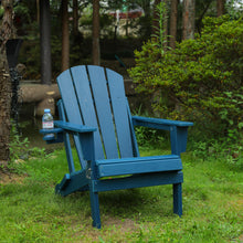 Load image into Gallery viewer, HDPE Folding Adirondack Chair with Dual Cup Holder - Composite Adirondack Chair with Wood Texture- Black