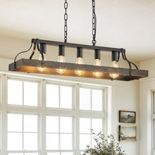 Load image into Gallery viewer, 34-Inch Black Gold Vintage Pendant Light, 5 E26 Bulb Sockets, Adjustable Chain Height – Antique Style Chandelier for Dining Room, Kitchen, or Living Room (Bulb Not Included)