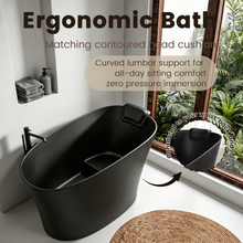 Load image into Gallery viewer, 51" Solid Surface Oval Freestanding Black Bathtub with Overflow and Drain Assembly, with Integral Seat and headrest, LTL