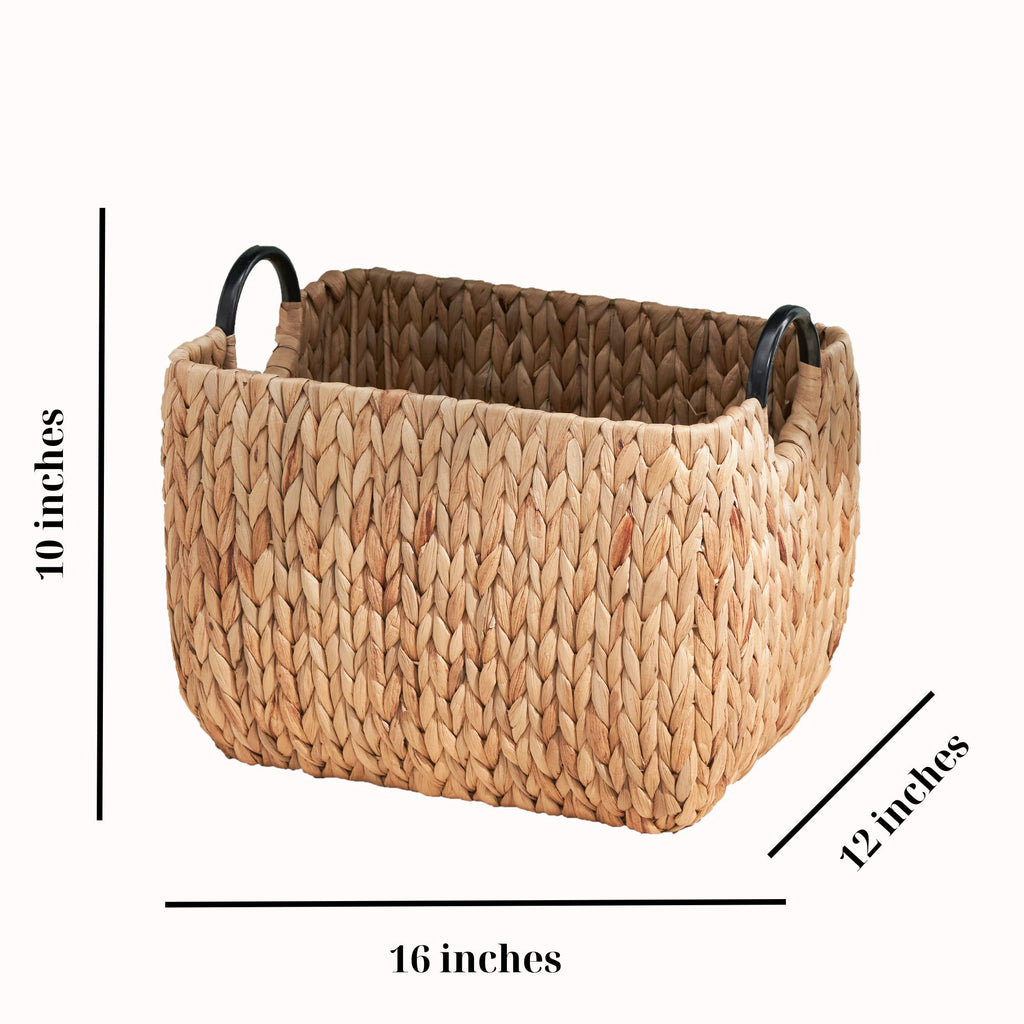 Ludmilla Rectangular Multi Purpose Water Hyacinth Woven Wicker Baskets with Handles - 16" x 12" x 13" - Natural Brown - For Towel, Toys, Magazine and Kitchen Storage