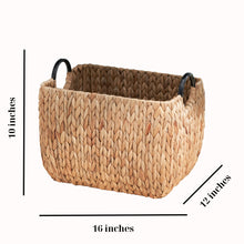 Load image into Gallery viewer, Ludmilla Rectangular Multi Purpose Water Hyacinth Woven Wicker Baskets with Handles - 16" x 12" x 13" - Natural Brown - For Towel, Toys, Magazine and Kitchen Storage