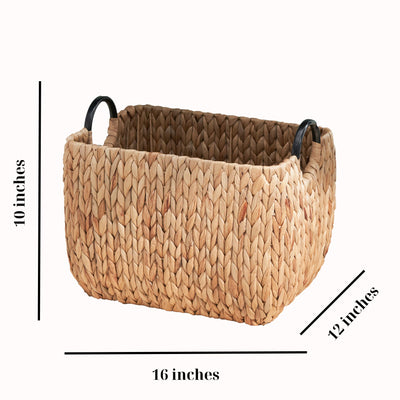 Ludmilla Rectangular Multi Purpose Water Hyacinth Woven Wicker Baskets with Handles - 16