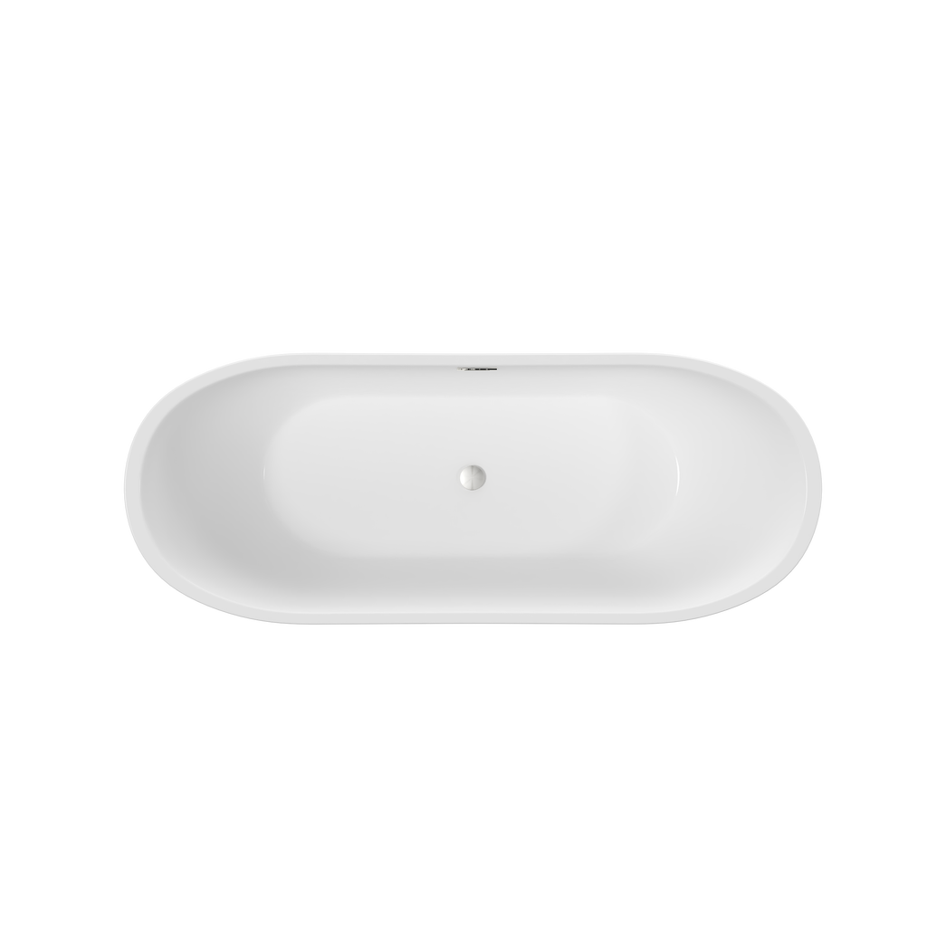 59'' acrylic freestanding bathtub with unique diamond pattern design: spacious oval shape,  Gloss white finish, Chrome overflow and pop-up drain CUPC Certificate