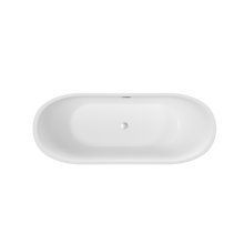 Load image into Gallery viewer, 59'' acrylic freestanding bathtub with unique diamond pattern design: spacious oval shape,  Gloss white finish, Chrome overflow and pop-up drain CUPC Certificate
