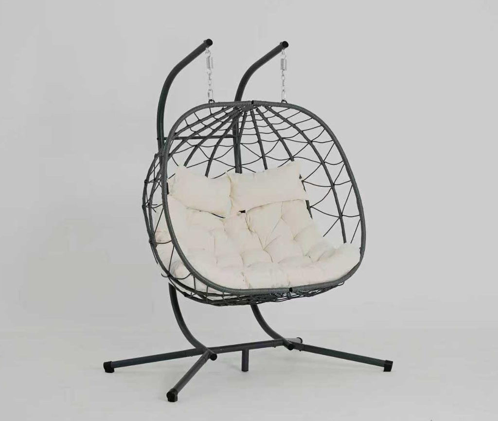 2 Persons Egg Chair with Stand Indoor Outdoor Swing Chair Patio Wicker Hanging Egg Chair Hanging Basket Chair with Stand for Bedroom Living Room Balcony