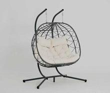 Load image into Gallery viewer, 2 Persons Egg Chair with Stand Indoor Outdoor Swing Chair Patio Wicker Hanging Egg Chair Hanging Basket Chair with Stand for Bedroom Living Room Balcony