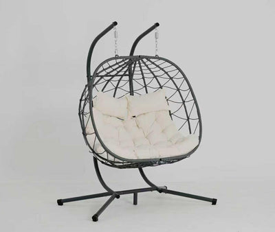 2 Persons Egg Chair with Stand Indoor Outdoor Swing Chair Patio Wicker Hanging Egg Chair Hanging Basket Chair with Stand for Bedroom Living Room Balcony