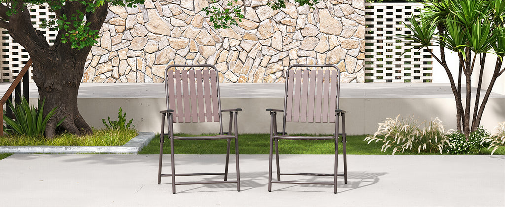 BROWN - [Instant Setup] 2-Piece Folding Chair, No Assembly Required, 350lb Capacity, Rust-Resistant & Stain-Proof for Balcony/Garden