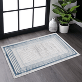 MARFI Collection 2.X3. Blue / Ivory / Bordered Doormat Rug Modern, Contemporary, Non-Shedding & Easy to Clean, Ideal for Living Room, Bedroom, Dining Space, 36*24 inch