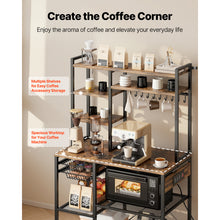 Load image into Gallery viewer, Kitchen Bakers Rack, 5 ft Power Cable Bakers Rack with Power Outlet, Kitchen Stand with X-Shaped Support Bar, 10 S-Shaped Hooks, Coffee Bar Stand for Dishes, Spice Bottles, Built-In Power Strip
