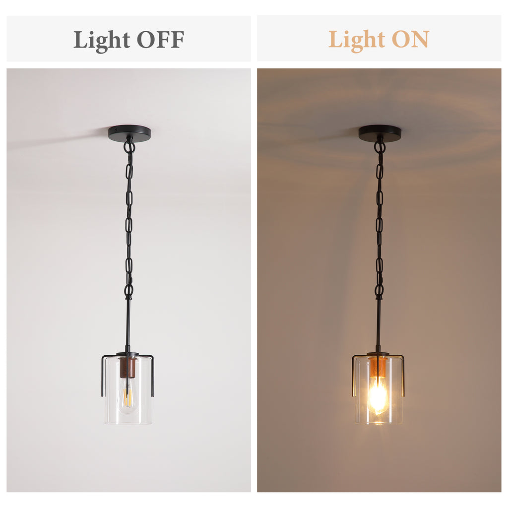 Modern Industrial Pendant Light with Clear Glass Shade, Adjustable Metal Pendant Lighting for Kitchen Island Dining Room Entryway, Easy Clean Glare-Free Home Light Fixture