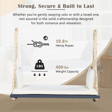 Load image into Gallery viewer, TOPMAX Patio Wooden Swing Chair, Hanging Porch Swing Bench with Cushion&amp;Pillows, 10.8Ft Hemp Ropes for Garden,Backyard, Lawn,Gray