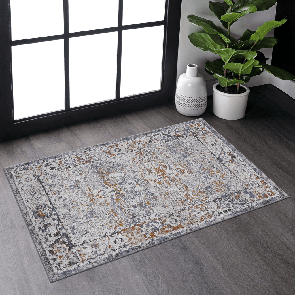 PAYAS Collection 7.9X10. Ivory / Grey / Traditional Area Rug Modern, Contemporary, Non-Shedding & Easy to Clean, Ideal for Living Room, Bedroom, Dining Space, 120*93 inch