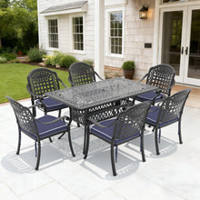 Load image into Gallery viewer, L58.27*W34.65-inch Cast Aluminum Patio Dining Table With Black Frame and Umbrella Hole (same sku: W171084481)