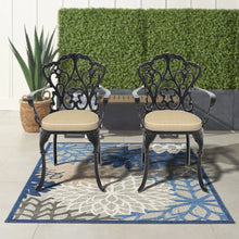 Load image into Gallery viewer, Cast Aluminum Patio Dining Chair 2PCS With Black Frame and Blue Cushions (same sku: W171091759)