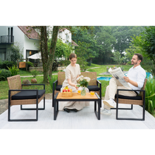 Load image into Gallery viewer, 4-Piece Patio Furniture Set Outdoor Balcony Porch Garden Backyard Lawn Furniture Acacia Wood Table Top, Morden Black and Light Brown