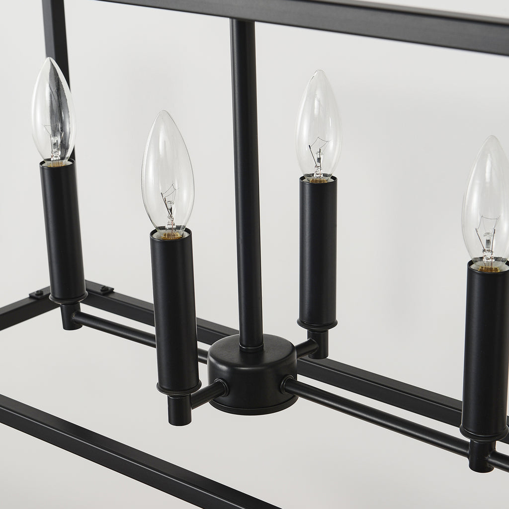 7-Light Farmhouse Kitchen Island Lighting,5 Light Industrial Linear Chandelier for Dining Room Metal Matte Black Finish Hanging Pendant Light Fixture for Bedroom Living Room Hallway Conference Room