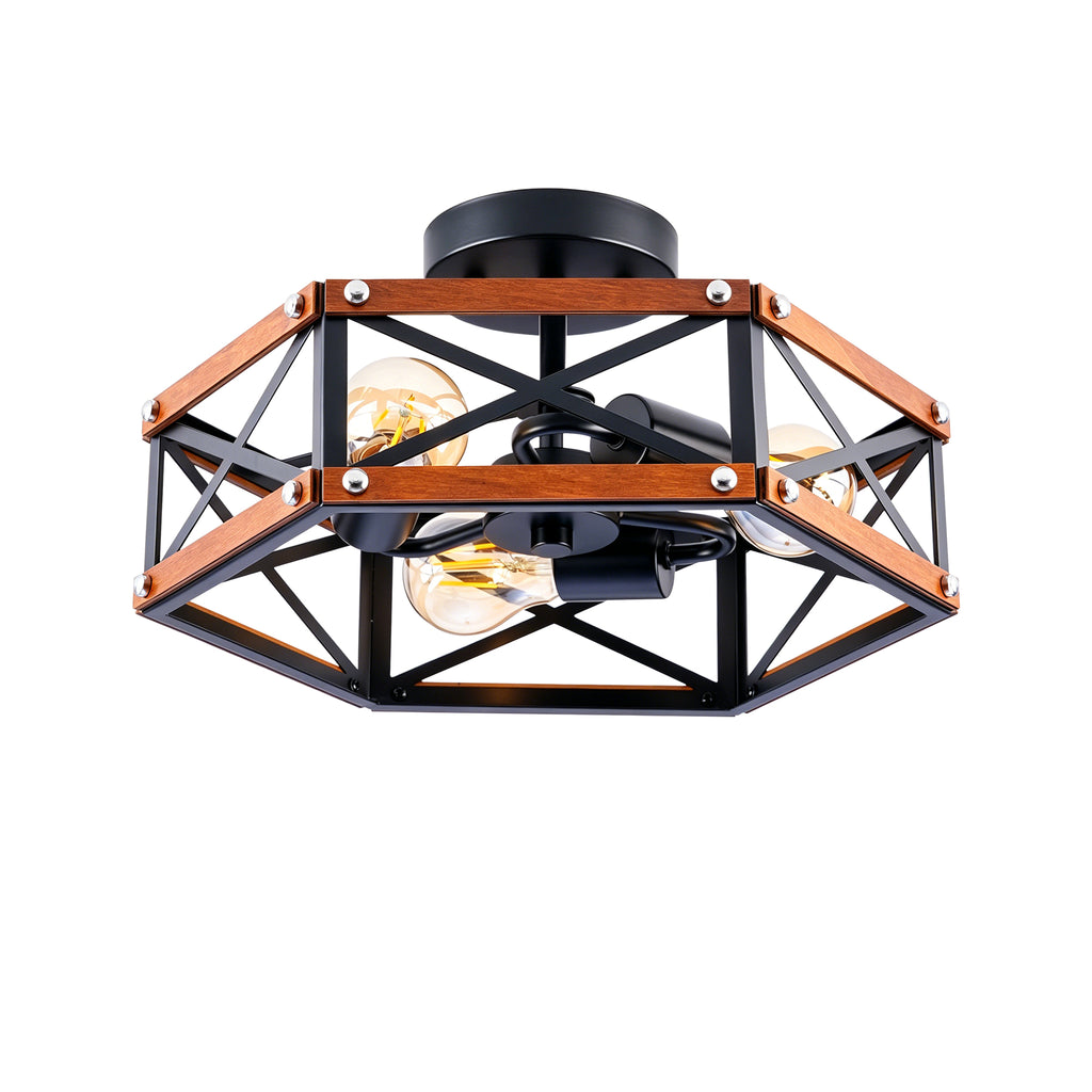 4-Light Square Kitchen Island Lights Ceiling Light Farmhouse Dining Room Light Fixture, Wood and Black Metal Rectangular Ceiling Light, Ceiling Lighting for Living Room,Conference Room, Home Office