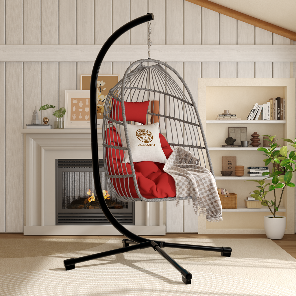 Double Hanging Egg Chair wth Stand, Patio Hammock Swing Chair with Cushion Loveseat for Bedroom, Balcony, Garden, Indoor, Outdoor,(Grey)