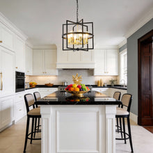 Load image into Gallery viewer, 10-Light Metal Lantern Tiered Pendant Hanging Light Fixtures, Industrial Farmhouse Adjustable Height Chandeliers for Dining Room Hallway Foyer Entryway--Matte Black (E26 Bulbs Not Included)