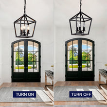 Load image into Gallery viewer, Farmhouse Lantern Chandelier 3-Light, Industrial Black Ceiling Light Fixture with Rustic Open Cage and Adjustable Hanging Height, E12 Base for Kitchen Island, Dining Room, Entryway, Foyer