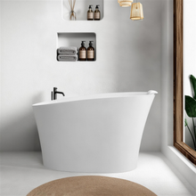 Load image into Gallery viewer, 51" Solid Surface Oval Freestanding Black Bathtub with Overflow and Drain Assembly, with Integral Seat and headrest, LTL